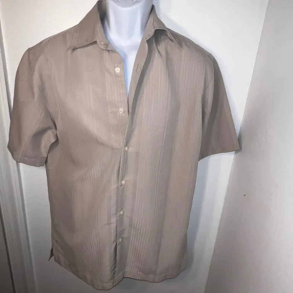 Axist, M, modal blend short sleeve button front muted‎ stripe collar shirt